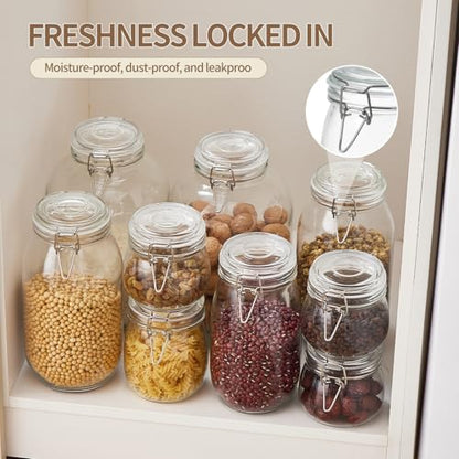 ODBCYWM 68oz Glass Food Storage Jars with Airtight Lids, Set of 3 – Clear Preserving Seal Wire Clip Fastening Canisters for Kitchen Canning, Flour, Cereal, Pasta, Sugar, Beans, Pickling Jars (68oz*3) - size: 68oz*3