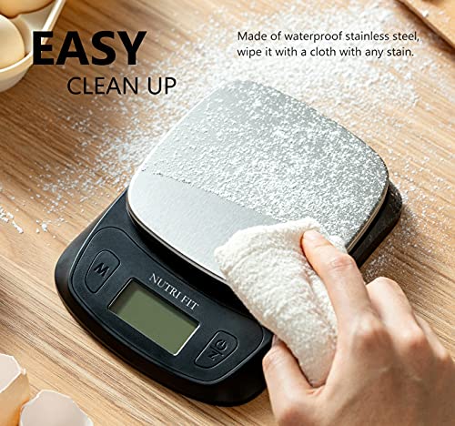 NUTRI FIT Ultra Slim Kitchen Scale Digital Food Weight Scale for Baking Cooking in Grams and Ounces Tare & Backlit LCD Display 11lb 5kg Capacity- Black/Stainless Steel - color: Black