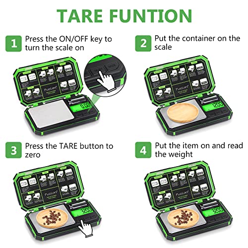 Fuzion Digital Gram Scale, TU-X 200g/0.01g Pocket Herb Scale with 6 Units for Personal Hobbies, Small Scale .01 Gram Accuracy Measuring Jewelry, Food, Powder - color: Green