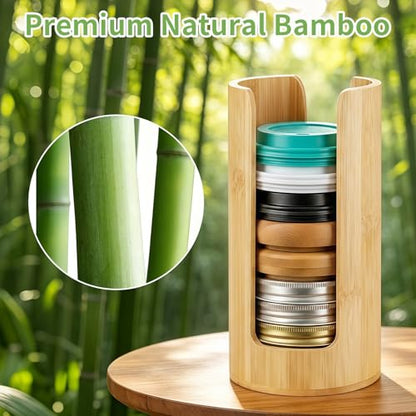 2 Pack Bamboo Mason Jar Lid Organizer - Fits 24 Wide & Regular Mouth Lids | Vertical Pantry Storage Rack for Kitchen Cabinet & Countertop | Space-Saving Canning Jar Accessories