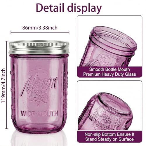 WELLIFE 6-Pack Mason Jars 16 oz with Lids – Purple Wide Mouth Glass Mason Jars, Airtight Leak-Proof Canning Jars for Food Storage, Fermenting, Pickling, Freezing, and Crafts - color: Pink Mason Jars 16oz-6Pcs