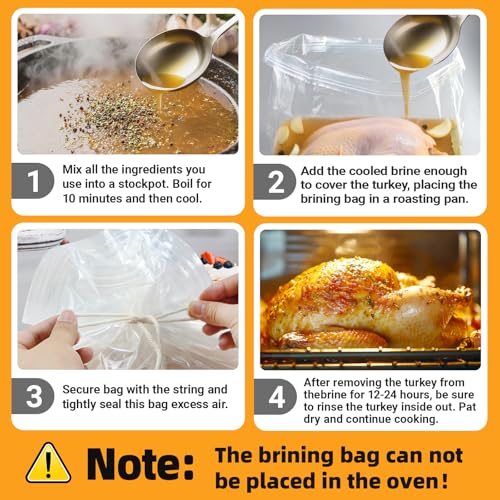 Turkey Brine Bag, Brining Bags for Turkey 25LB and Above with 3 Strings and Clips, Father Day Gift for Dad Mom Men Love Cooking in Kitchen, 26"x 22" Size Used for Marinating Turkey and Meat; 3PCS