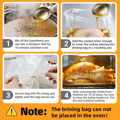 Turkey Brine Bag, Brining Bags for Turkey 25LB and Above with 3 Strings and Clips, Father Day Gift for Dad Mom Men Love Cooking in Kitchen, 26"x 22" Size Used for Marinating Turkey and Meat; 3PCS