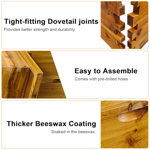 Bee Hives Coated Bee Hive Starter Kit, 10-Frame Langstroth Beehive with 2 Deep and 1 Medium Super Boxes, Wax Dipped Wood Bee House Includes Metal Top Cover & Queen Excluder (No Frames)
