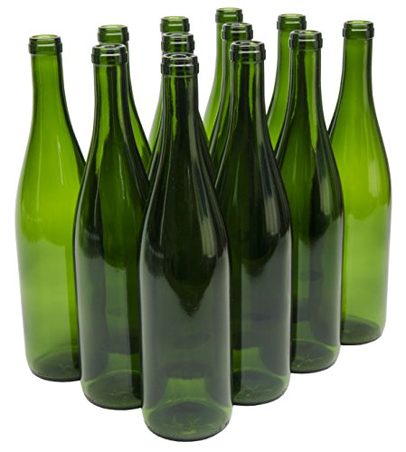 North Mountain Supply 750ml Glass California Hock Wine Bottle Flat-Bottomed Cork Finish - Case of 12 - Champagne Green - color: Champagne Green