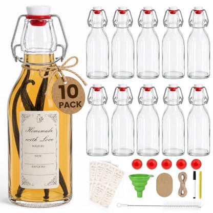 Ruckae 10 pack 12oz Swing Top Glass Bottles with Air Tight Lids Kombucha Flip Top Glass Bottle for Syrup Vanilla Extract Brew Beer Kefir Bottles for Gift (12oz 10pack)