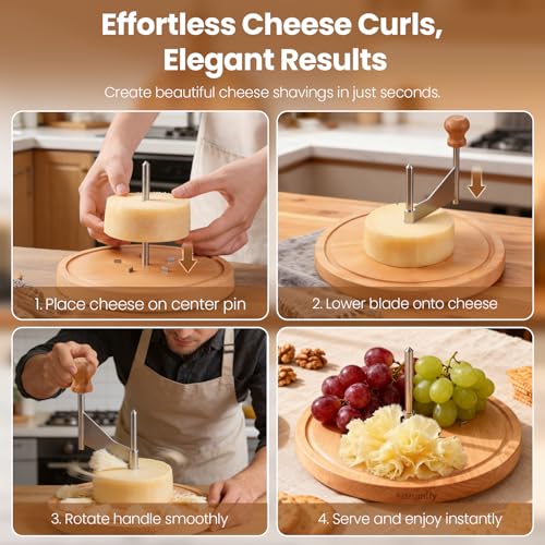 Tête de Moine Cheese Curler Shaver, Professional Stainless Steel Rotary | Wood Base Rotary Shaver for Rose-Shaped Cheese Curls, Chocolate, and Charcuterie Boards, Ideal for Gifting
