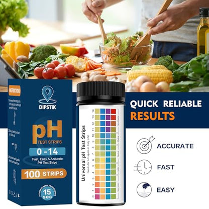 pH Test Strips (0-14) -Universal pH Test Paper Test Strips(100ct) | for Drinking Water, Aquarium, Pool, Hot Tub, Spa,100ct Litmus Paper pH Testing Soap Making and Food