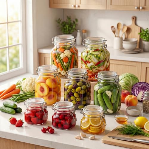 17oz - 6 Pack Square Glass Jars with Airtight Lid, Wide Mouth Mason Jars with Clamp Lids, Air Tight Glass Canisters, Best Food Storage Containers for Cereal, Pasta, Rice, Sugar, Coffee, Spice - color: Square-17OZ Set- 6 Pack