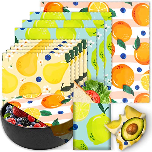 Reusable Beeswax Wrap - 9 Pack, Beeswax Wraps for Food, Eco-Friendly Beeswax Food Wrap, Organic, Sustainable, Biodegradable, Zero Waste, Plastic-Free Food Storage (1L Orange | 3M Lemon | 5S Pear) - size: 1L Orange | 3M Lemon | 5S Pear