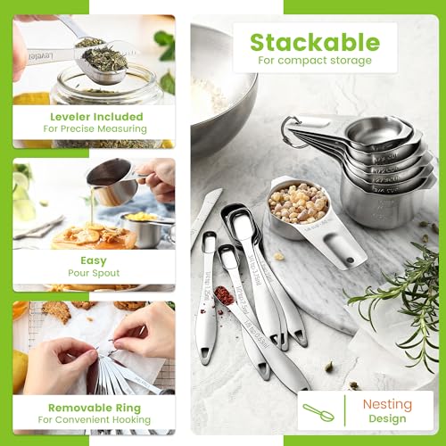 Spring Chef Stainless Steel Measuring Cups and Spoons Set of 14 with Leveler, Nesting Kitchen Metal Measuring Cups and Spoons Set for Dry and Liquid Ingredients, Perfect for Cooking & Baking - style: Cups & Spoons - Set of 14