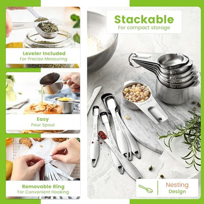 Spring Chef Stainless Steel Measuring Cups and Spoons Set of 14 with Leveler, Nesting Kitchen Metal Measuring Cups and Spoons Set for Dry and Liquid Ingredients, Perfect for Cooking & Baking - style: Cups & Spoons - Set of 14