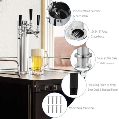 MRbrew Kegerator Tower Beer Tap Tower Dispenser 3 Faucet Beer Tower Draft Beer Dispenser Stainless Steel Keg Tap Tower 3'' Keg Tower Pre-assembled Line Beer Faucet Dispenser Kit For Home, Bar,Party - size: Three Tap Kegerator Tower