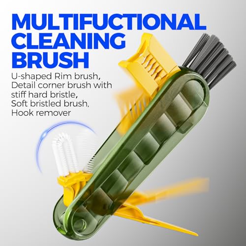 6 Pack Holikme 4 in 1 Cup Lid Cleaning Brush Set with 3 Straws, Multifunctional Bottle Brush, Silicone Cup Lid Gap Cleaner, Bristle Crevice Cleaning Brush, Olive - color: Olive