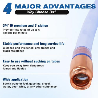 Wadoy 3/4" Siphon Hose, 6FT Shaker Siphon Pump for Gasoline/Gas/Fuel/Water Transfer, Upgrade Multi-Purpose Self Priming Siphon Hose (2 pack) - size: 2