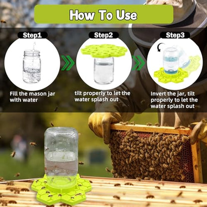 2Pcs Silicone Bee Water Station & Feeder for Regular & Wide Mason Jars, Versatile Garden Bee Waterer & Outdoor Bee Feeder, Durable, Essential for Backyard Garden Beekeeping