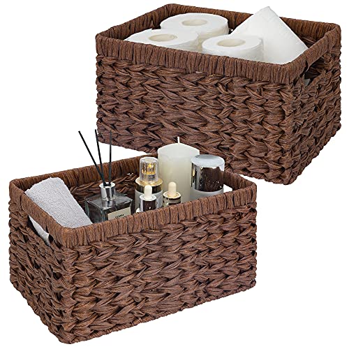 GRANNY SAYS Wicker Storage Baskets for Shelves, Wicker Baskets for Organizing, Waterproof Woven Basket for Pantry, Rectangle Basket for Shelf, Brown, 2-Pack - color: Brown, size: 13"L x 8¼"W x 7"H