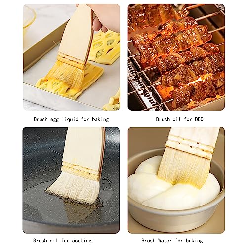 3PCS Pastry Brushes Basting Oil Brush with Goat Bristles and Hardwood Handles BBQ Cooking Baking Brush for Baking, Grilling, Cooking and Spreading Oil, Butter, BBQ Sauce, or Marinade