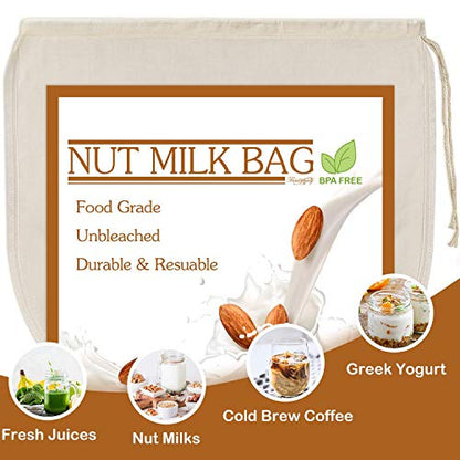 6 PCS 12"x12" Nut Milk Bags - 100% Unbleached Cotton Cheesecloth, Reusable Food Strainer Colander For Straining Almond/Oat Milk, Celery Juice, Cold Brew Coffee, Yogurt and Cheese Making - color: 6 pack