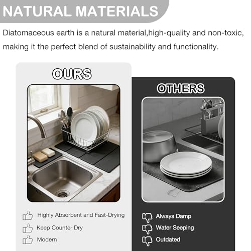 2PCS Stone Dish Drying Mat for Kitchen Counter,Collapsable Stone Dish Drying Mat with Diatomaceous Earth for Quick Drying-Ultra Absorbent-Eco-Friendly,Foldable -23.6"×15.7" Dark Gray Wave Grooves - color: DKHX-Dark Grey