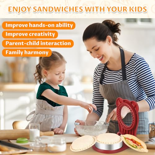 CHICHAUS Uncrustable Sandwich Maker,Sandwiches Pocket Circle Shape 3.7Inch Sandwich Cutter and Sealer,Sandwich Cutter for Kids Breakfast and lunchboxes (Red) - color: Red