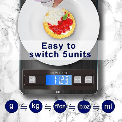 hito Food Scale 22lb Digital Kitchen Scale Rechargeable Waterproof Weight Grams and oz 1g/0.1oz Precise, for Weight Loss, Cooking and Baking, Black - color: Grey, size: 22lbs charging/ battery