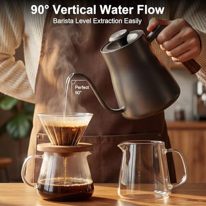 Pour-over kettle with thermometer, 850ml capacity, leak-proof one-piece 304 stainless steel gooseneck spout, food-grade easy-clean, suitable for pour-over coffee, French press, and tea. (850ml) - size: 0.9 Quarts