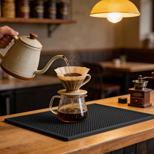 ZJWZLG Bar Mat 18"X12"(2 Pcs) Non-Slip Rubber Bar Mat, Spill Proof & Design,Easy to Clean Textured Surface forHome Bar,Coffee Station, Bartending - Protects Countertops & Glassware(Black). - color: Black-2pcs, size: 18" x 12"