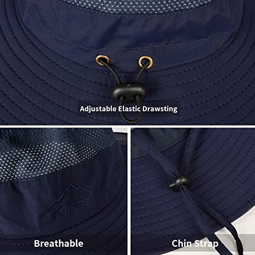 Sun Hats for Men Women Fishing Hat UPF 50+ Breathable Wide Brim Summer UV Protection Hat - color: 1pack-navy Blue