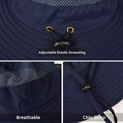 Sun Hats for Men Women Fishing Hat UPF 50+ Breathable Wide Brim Summer UV Protection Hat - color: 1pack-navy Blue