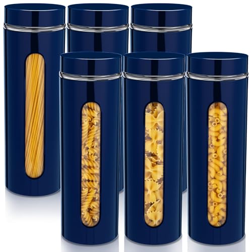 Mimorou 6 Pack Kitchen Canisters Set Airtight Coffee Sugar Tea Storage Jars with Window Glass Stainless Steel Containers with Lids for Flour Cookies Spices Grains Kitchen Decorations(Navy Blue,60 oz) - color: Navy Blue, size: 60 oz