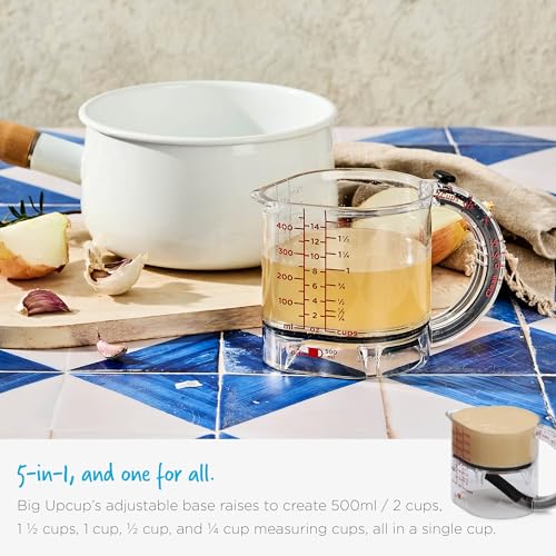 Dreamfarm Big Upcup All-in-1 Adjustable Measuring Cup - 2 Cup | Measures dry and liquid ingredients and scrapes itself clean, easy-to-read metric and imperial measurements, microwave safe - size: Big Upcup - 2 Cups