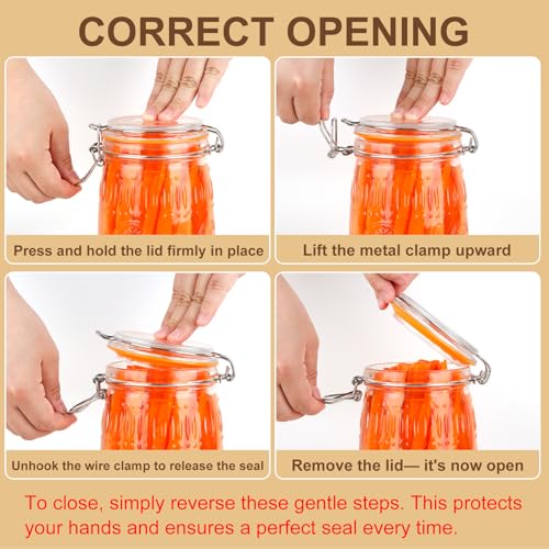 32oz Mason Jars with Airtight Lids, 6 Pack Wide Mouth Canning Jars with Clamp Lid, Quart Glass Canisters for Kitchen Storage, Pickling, Coffee, Cereal, Sugar, Flour, Beans