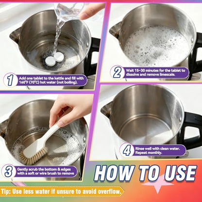 Kettle Descaler Tablet, 20 Packs Water Bottle Cleaning Tablets Removes Hard Water Buildup, Efficient Citric Acid for Kettles Cleaner, Limescale Remover Tablet for Coffee Machines, Garment Steamers