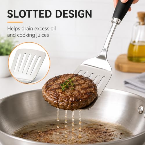 Stainless Steel Slotted Turner Spatula, Metal Spatula for Cast Iron & Stainless Steel Pans, Thin Edge Kitchen Turner for Eggs, Pancakes, Burgers, Dishwasher Safe - color: A-Turner Spatula