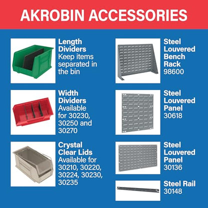 Akro-Mils 30210 AkroBins Plastic Storage Bins, Space-Saving Stackable Bins for Garage, Pantry, Craft Organization, 5" x 4" x 3", Blue, 24-Pack - color: Blue