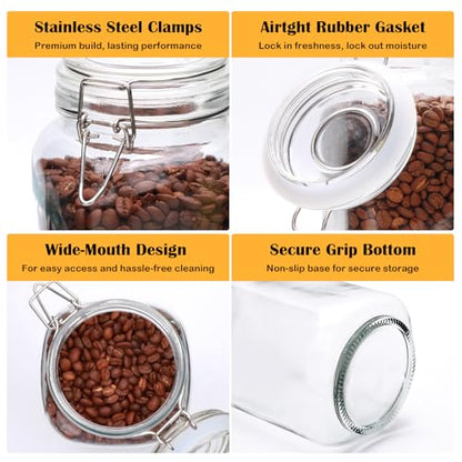 Flrolove 78oz Glass Storage Jars with Airtight Lids Set of 3 | Air Tight Pantry Storage Containers, Square Large Mason Jars, Perfect for Kitchen Canning Cereal, Pasta, Flour, Coffee Beans - size: 78oz*3-square