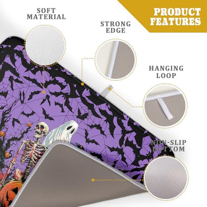 Giwawa Halloween Pumpkin Dish Drying Mat 18x24 inch Spooky Ghost Bat Dish Rack Mats Microfiber Draining Pad Fast Dry Holiday Kitchen Accessories - color: Halloween Purple, size: 18x24 inch
