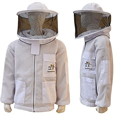 Clothes N Leather Gear Beekeeping Three Layer Mesh Ultra Ventilated Jacket Fully Protection Jacket with Round Veil Colors - size: 3X-Large