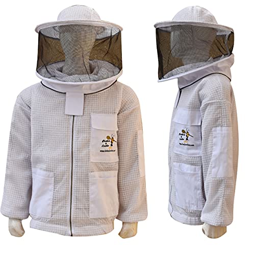 Clothes N Leather Gear Beekeeping Three Layer Mesh Ultra Ventilated Jacket Fully Protection Jacket with Round Veil Colors - size: 3X-Large