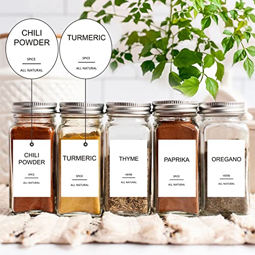 GPOVVIMX 191 Spice Jar Labels Preprinted Minimalist Stickers - White Waterproof Label - Fit Round or Rectangle Spice Jars - Herb Seasoning Kitchen Pantry Labels - color: 191 Spice Labels（no Jars）