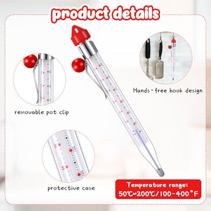 Photect Candy Thermometer with Pot Clip 8" Deep Fry Oil Thermometer for Candy Making Instant Read Cooking Food Thermograph Sugar Syrup Jam Jelly Oil Temperature Kitchen Accessories(Red,1 Pcs) - color: Red