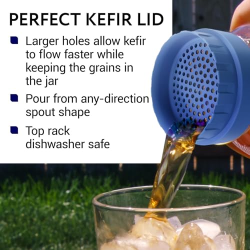IMPRESA Mason Jar Strainer Lids - Blue, Pack of 3 Clog-Free Drainage & Kefir Strainer - Compact 3-Piece Fermentation Kit - Secure Fit