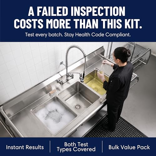 Restaurant Sanitizer Test Kit Combo, 10 x Vial of 100 Strips Each QR5 Quat Sanitizer 0-400PPM & Chlorine Test Strip 0-200PPM Testing Kit for Food Service, Bar & Restaurants Supplies by FryOilSaver Co.