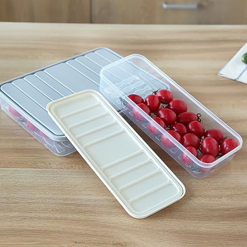 Plastic Airtight Dumpling Storage Box with Lid - Multiuse Cookie & Kimchi Container for Freezer/Refrigerator, Space-Saving White Rectangular Design