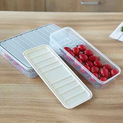 Plastic Airtight Dumpling Storage Box with Lid - Multiuse Cookie & Kimchi Container for Freezer/Refrigerator, Space-Saving White Rectangular Design