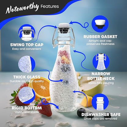 Nevlers 8.5 Oz Textured Swing Top Glass Bottles with Airtight Lid 6 Pack | Clear Teardrop Flip Top Glass Bottle with Stopper Set | Decorative Homemade Vanilla Extract Bottles for Projects & Gifting - style: Textured - 6 Pack
