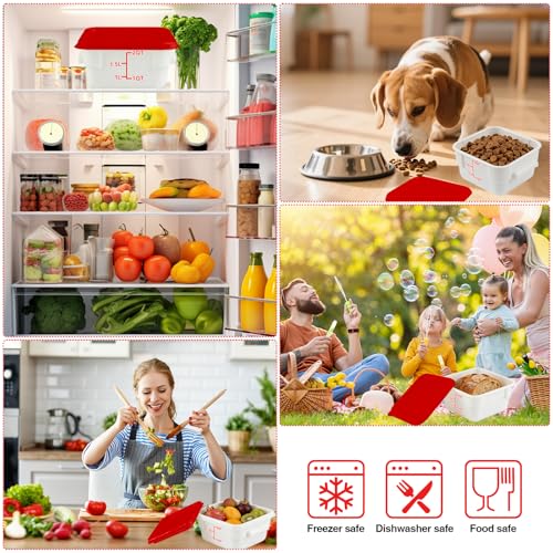 Square Food Containers with Lids 4-Pack, Commercial Grade Plastic Bins for Restaurant Kitchen Pantry Storage, Freezer & Dishwasher Safe (Red, 2QT-4PACK) - size: 2QT-4PACK
