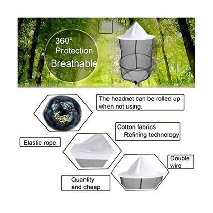 2 Pack Beekeeper Net Hat Beekeeping Veil Mosquito Bug Face Shield Netting Head Hats Mesh Sarifi Gnats Cap Garden Fishing - color: White