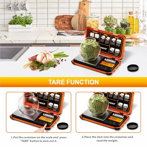 Precision Pocket Scale, 200gx0.01g Jewelry gram Scale, Digital Food Scale with LCD Display, one-Click Conversion 6 Units, mini Scale for Kitchen/Powder/Coffee/Coins(Battery Included) - color: Orange